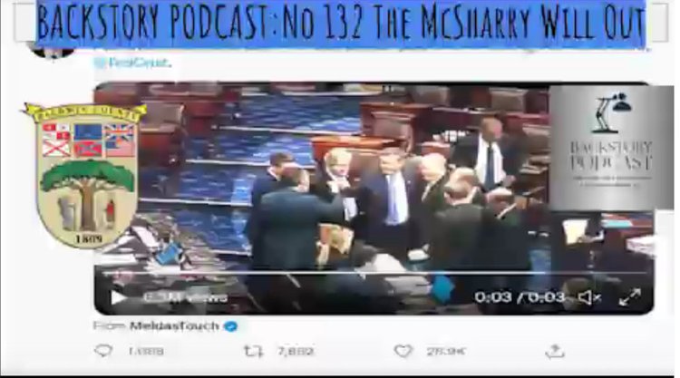 YouTube video thumbnail from Backstory Podcast discussing legal issues surrounding McSharry’s Irish Pub owner Ronin McSharry