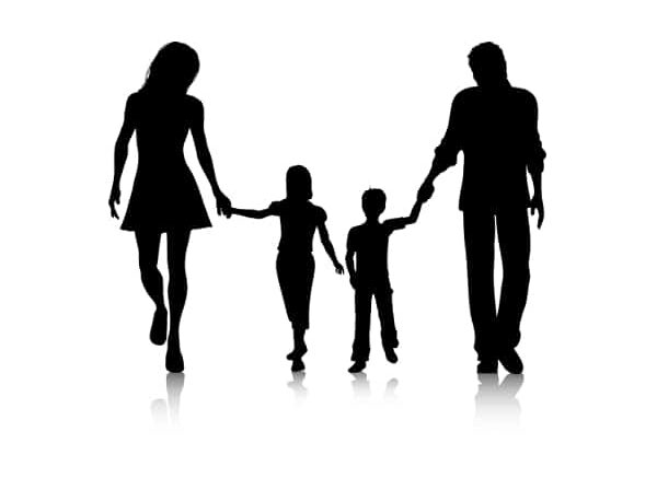 Family silhouettes holding hands, representing custody disputes and hardships within family court proceedings