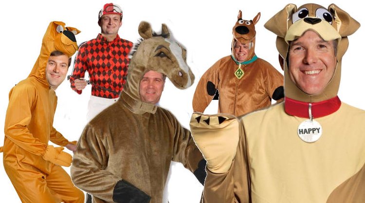 Group in animal costumes: dog, horse, kangaroo, and others, referencing a “dog and pony show” meeting about local council ...