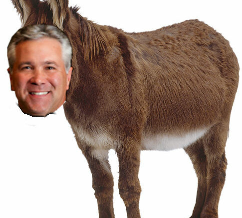 Satirical depiction: Jack Burrell’s face superimposed on a donkey, referencing concerns about his control over Fairhope ci...
