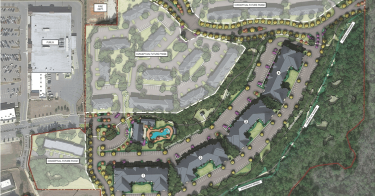 Conceptual site plan for the proposed Fly Creek Apartments