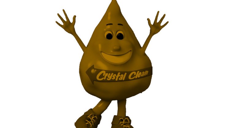 Cartoon water droplet mascot labeled Crystal Clean, representing Baldwin County Sewer Service, a privately operated, unr...