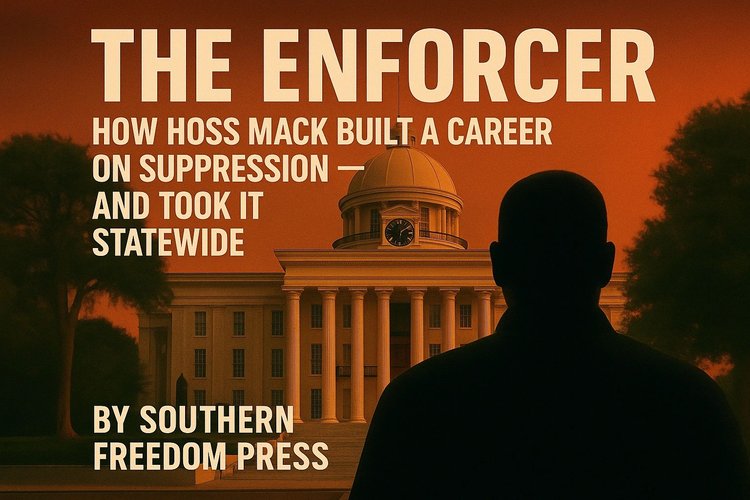 Hoss Macks rise: Silhouette against Alabama capitol building, highlighting his career built on suppression and statewide ...