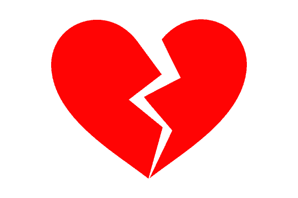 Broken red heart symbolizing loss and remembrance for Tricia Lacy Hyde, October 23, 1972 – May 12, 2018