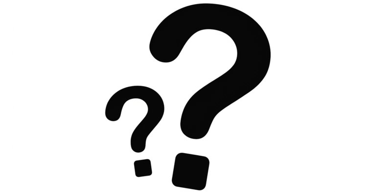 A black question mark with two small squares at the base, centered on a white background