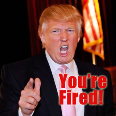 Donald Trump pointing while yelling Youre Fired! referencing potential ethics investigations